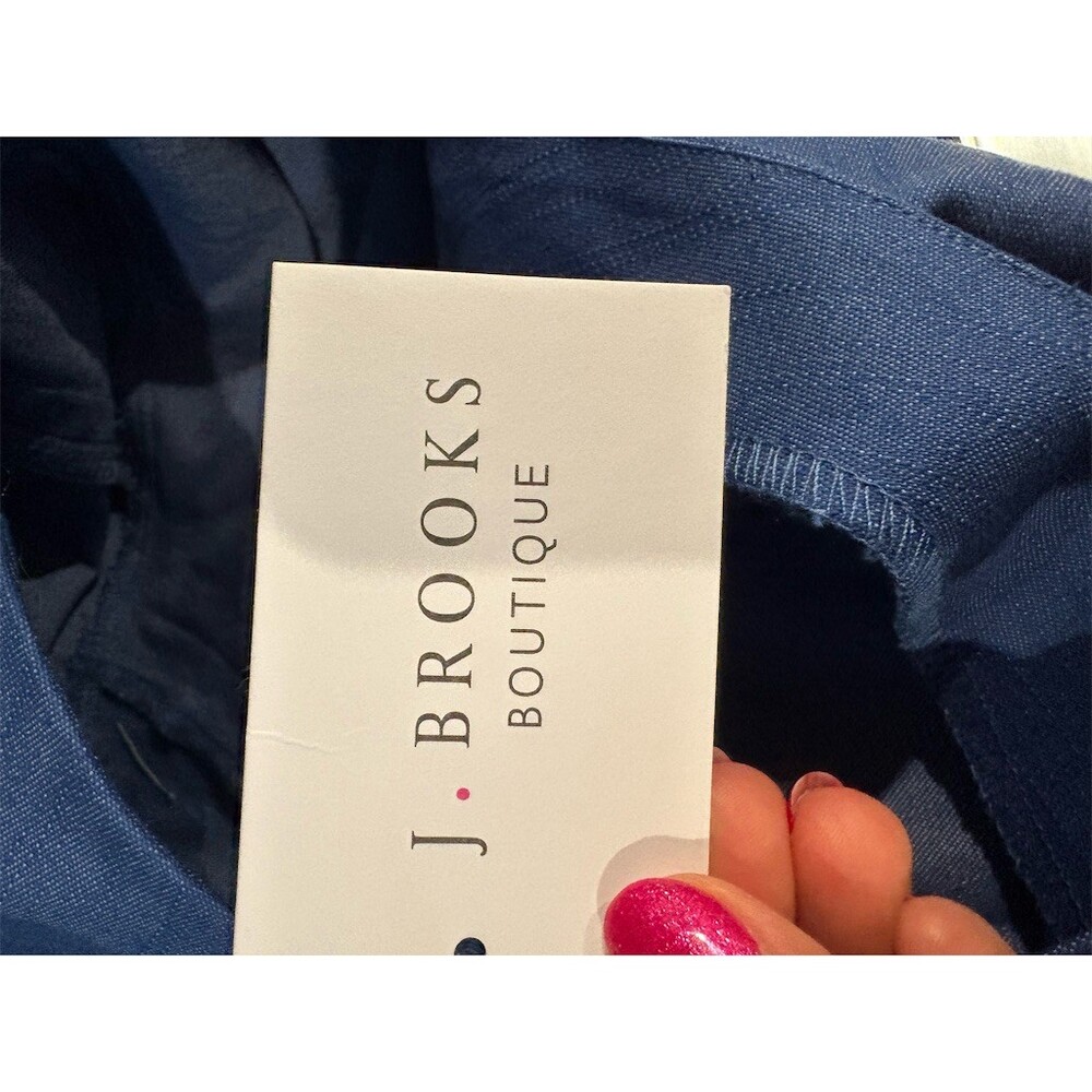 J. Brooks Dress Womens 1X Blue Midi V-Neck Button Front Cutout Waist 3/4 - Picture 10 of 13